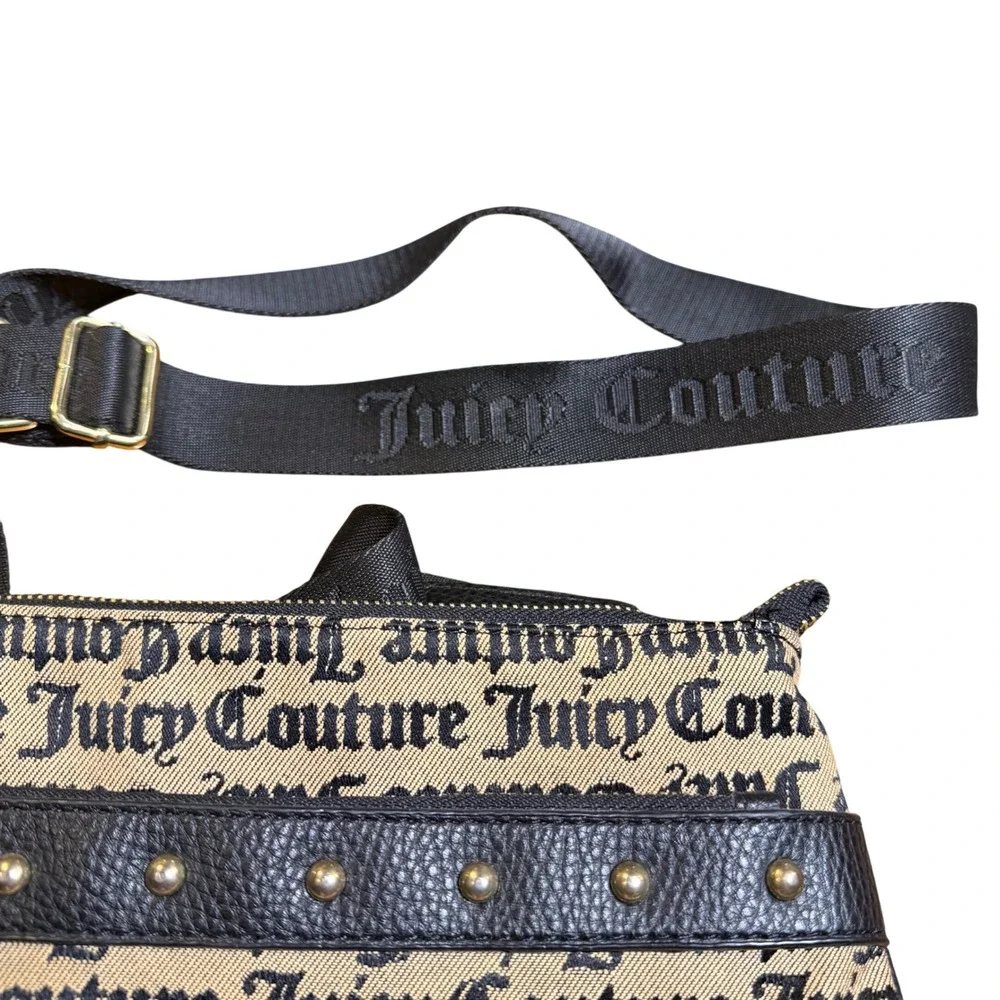 Juicy Couture Crossbody Bag Tan Black Logo Monogram Red Heart Studded y2k